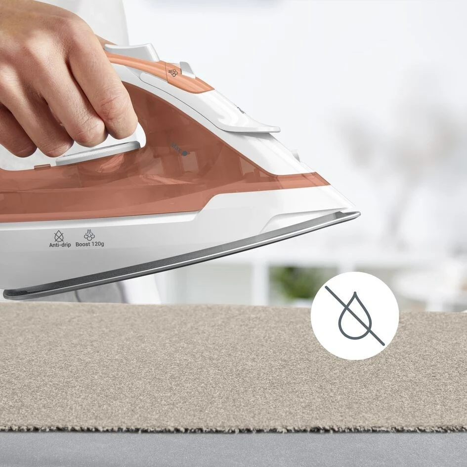 Hekur Tefal Virtuo 30 FV2C40E0 2000 W, pllakë qeramike, avull/dry, Peach/White