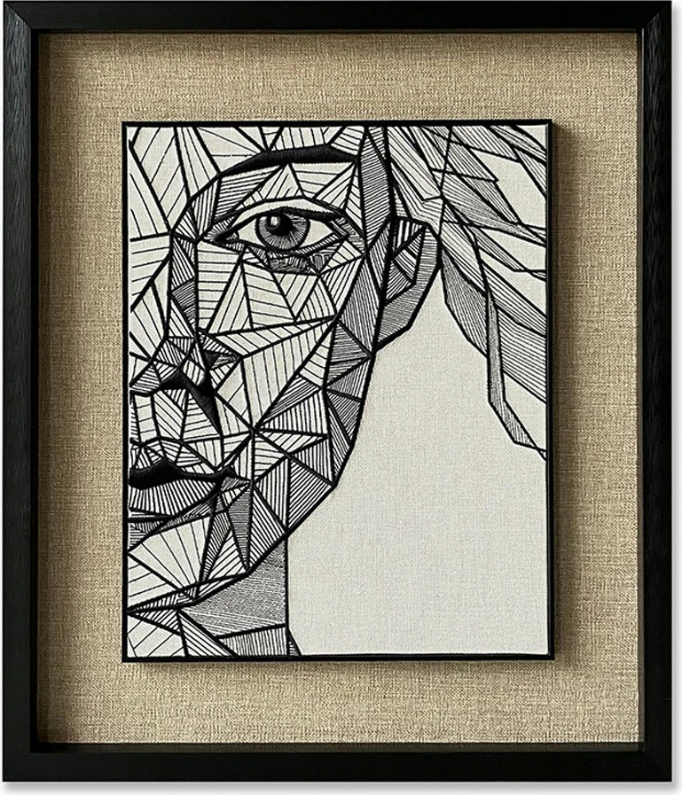 Pikturë dekorative me dizajn linear gjeometrik, letër, xham, 60x70x4cm, e bardhë, e zezë, bezhë