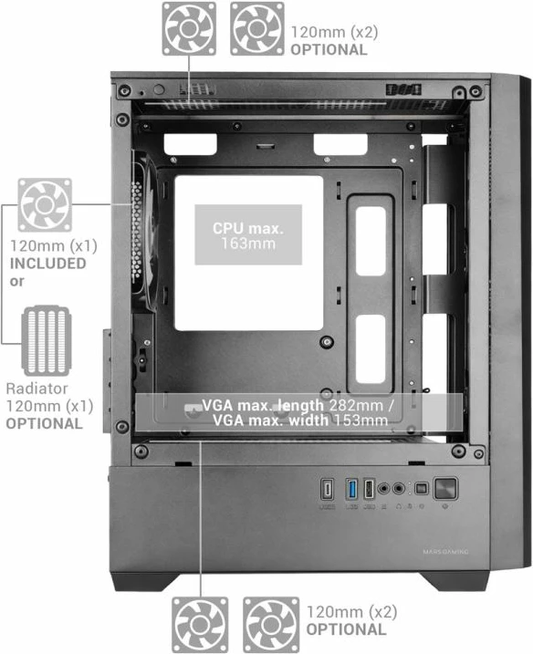 Kasë kompjuteri TACENS MARS MC-VECTOR 4xARGB USB-C mATX, e zezë