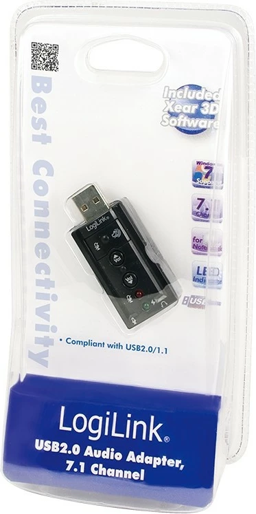 Kartë zëri USB LogiLink 7.1 kanale, me LED, për Windows, e zezë