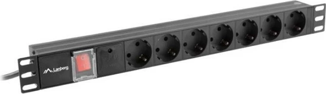 Listë elektrike rack Lanberg PDU-07F-0200-IEC-BK, 1U, 7x Schuko, 2m, C14, e zezë