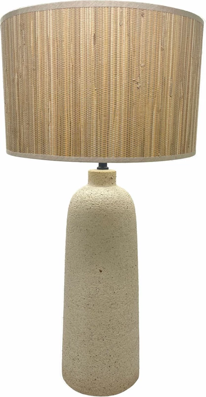 Llambë tavoline ZED, qeramikë bezhë, abazhur bambuje, 15x15x65cm