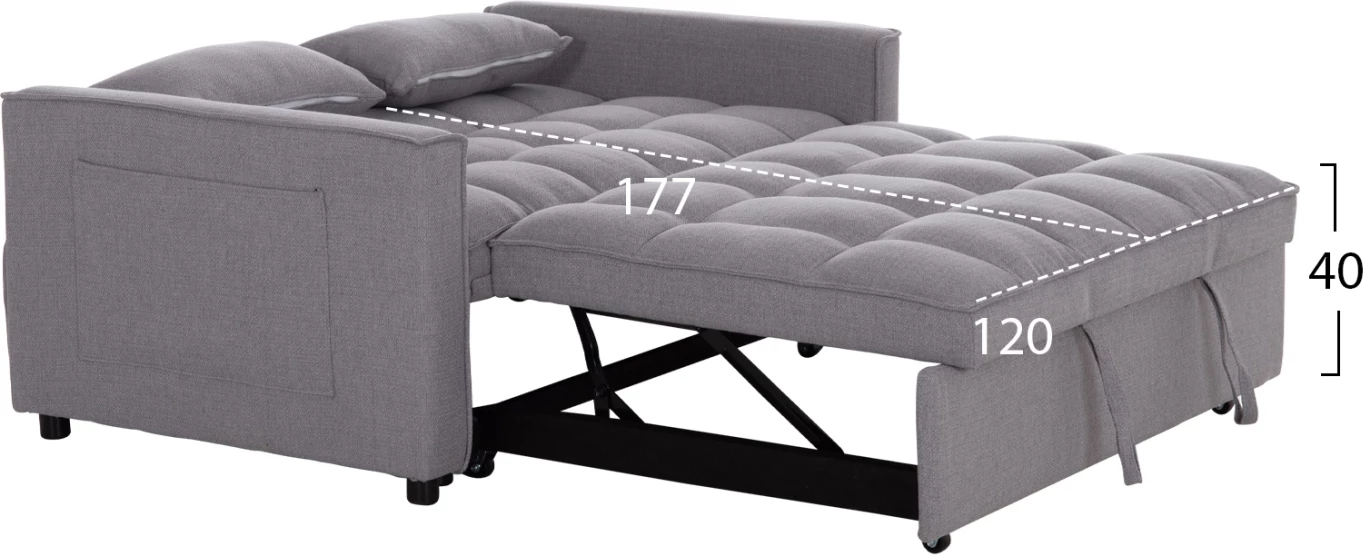Divan i shndërrueshëm në shtrat, dy vende, BORG FH3289.01, material gri, 142x94x78cm