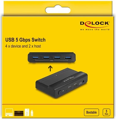 Switch USB DeLOCK, 4 pajisje / 2 host, USB 3.2 Gen 1 5Gbps, i zi