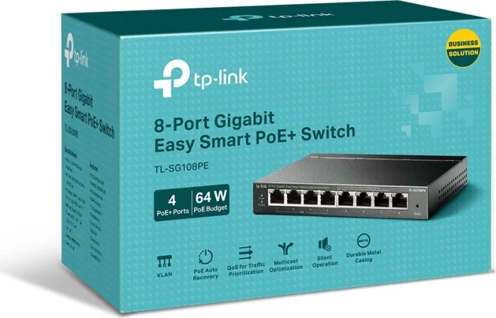 Switch TP-Link TL-SG108PE 8-port Gigabit Easy Smart Managed me PoE+ (4 porta, 53W), i zi