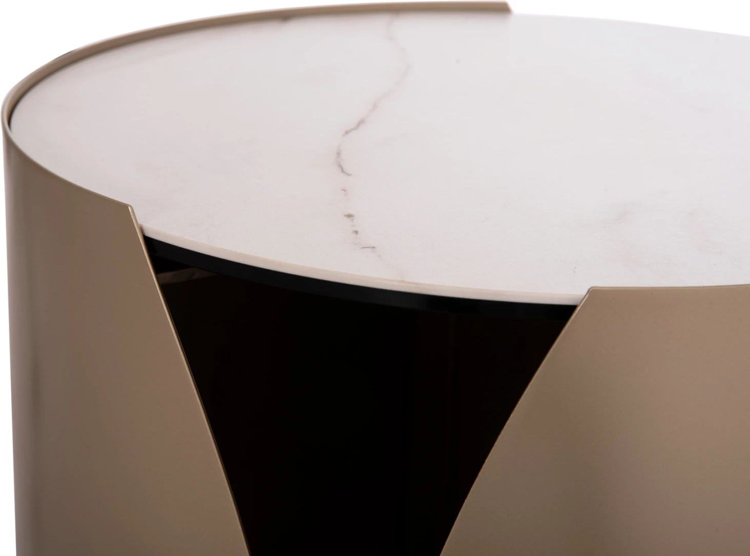 Tavolinë anësore rrethore Obsession, ngjyrë shampanjë, mermer i bardhë