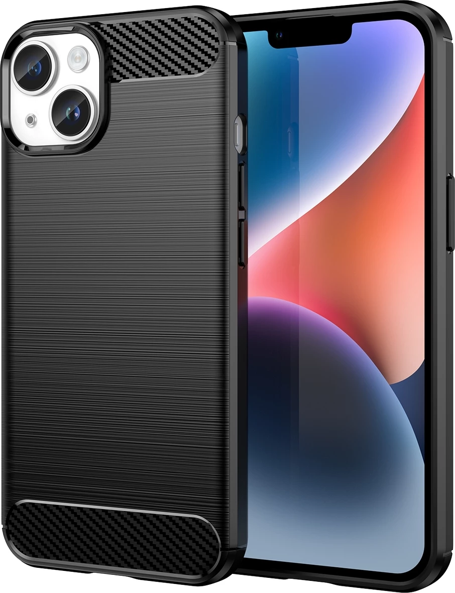 Mbështjellës Hurtel Carbon Case për iPhone 14, TPU, i zi