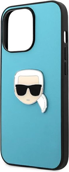 Mbështjellës Karl Lagerfeld KLHCP13XPKMB për iPhone 13 Pro Max 6.7\", hardcase lëkurë eko me emblemë metalike 3D, blu, me kuti