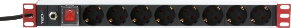 PDU Rack Techly 106893, 19" 1U, 8x Schuko, 250V/16A, me kabëll 3m, ngjyrë e zezë