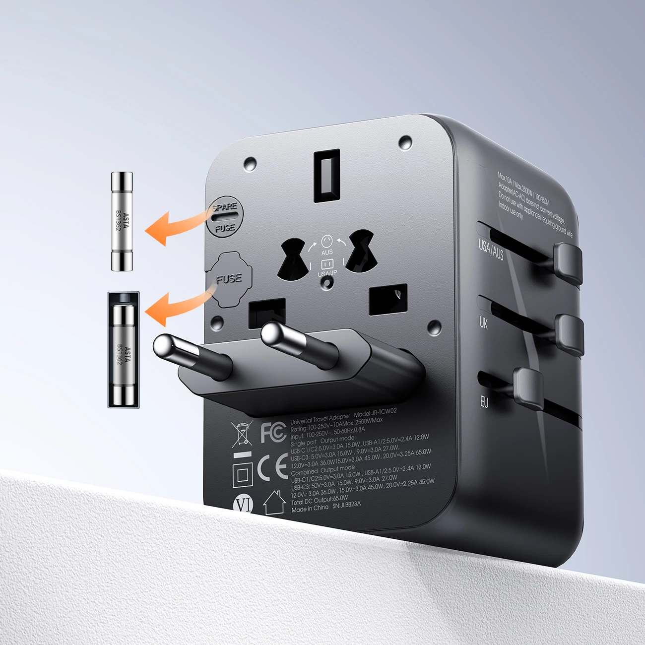 Adapter udhëtimi universal Joyroom JR-TCW01, 17W, 4 porta USB, i zi