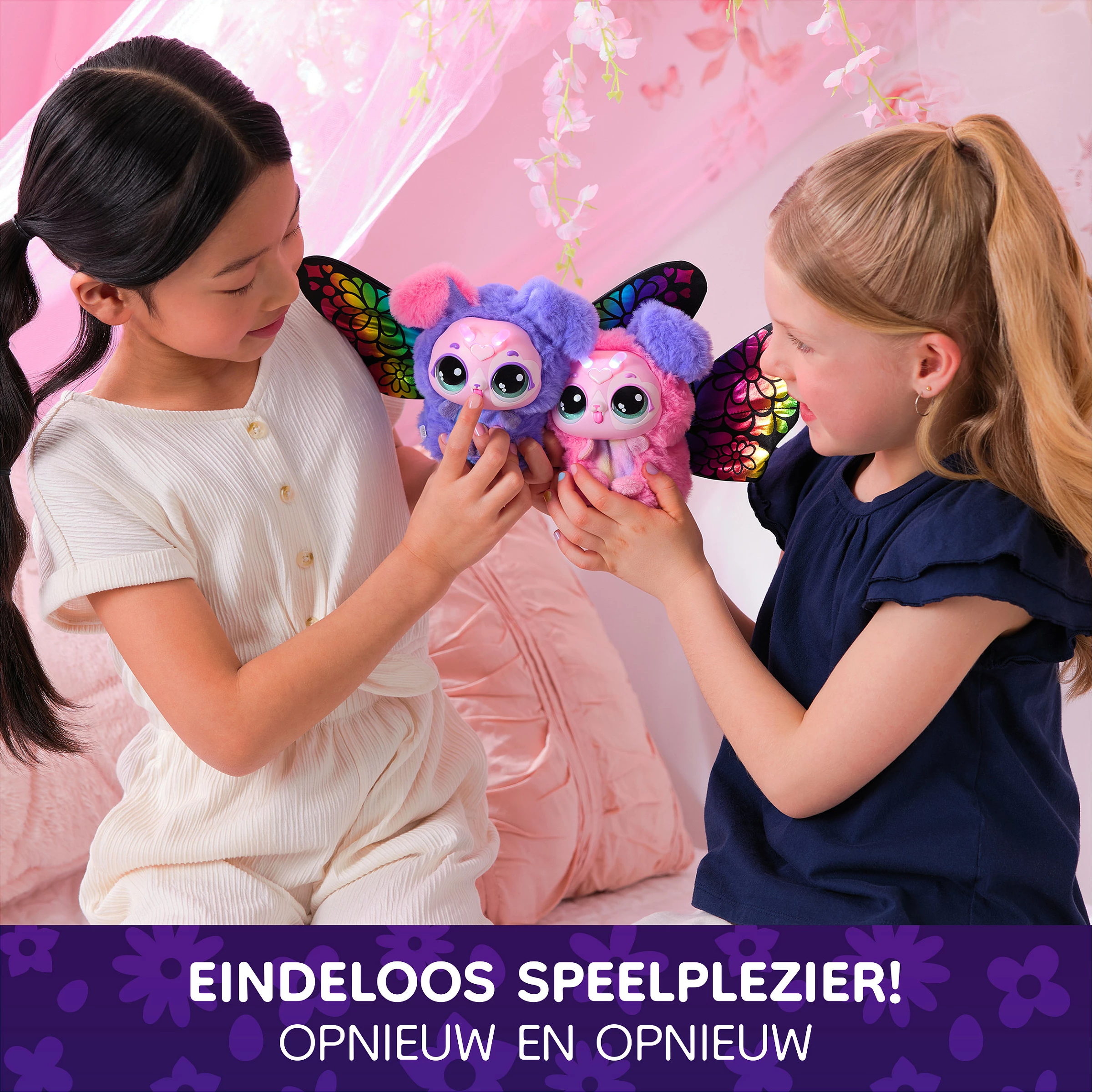 Lodër interaktive SPIN MASTER Hatchimals Bloomables Puppyfly Surprise, 100+ tinguj/reaksione, me drita, 3x AA, shumëngjyrësh