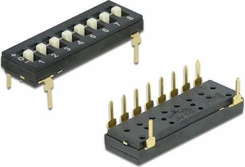 DIP switch DeLOCK, Tri-State, 8-pozicione, 2.54 mm, THT vertikal, 2 copë, i zi