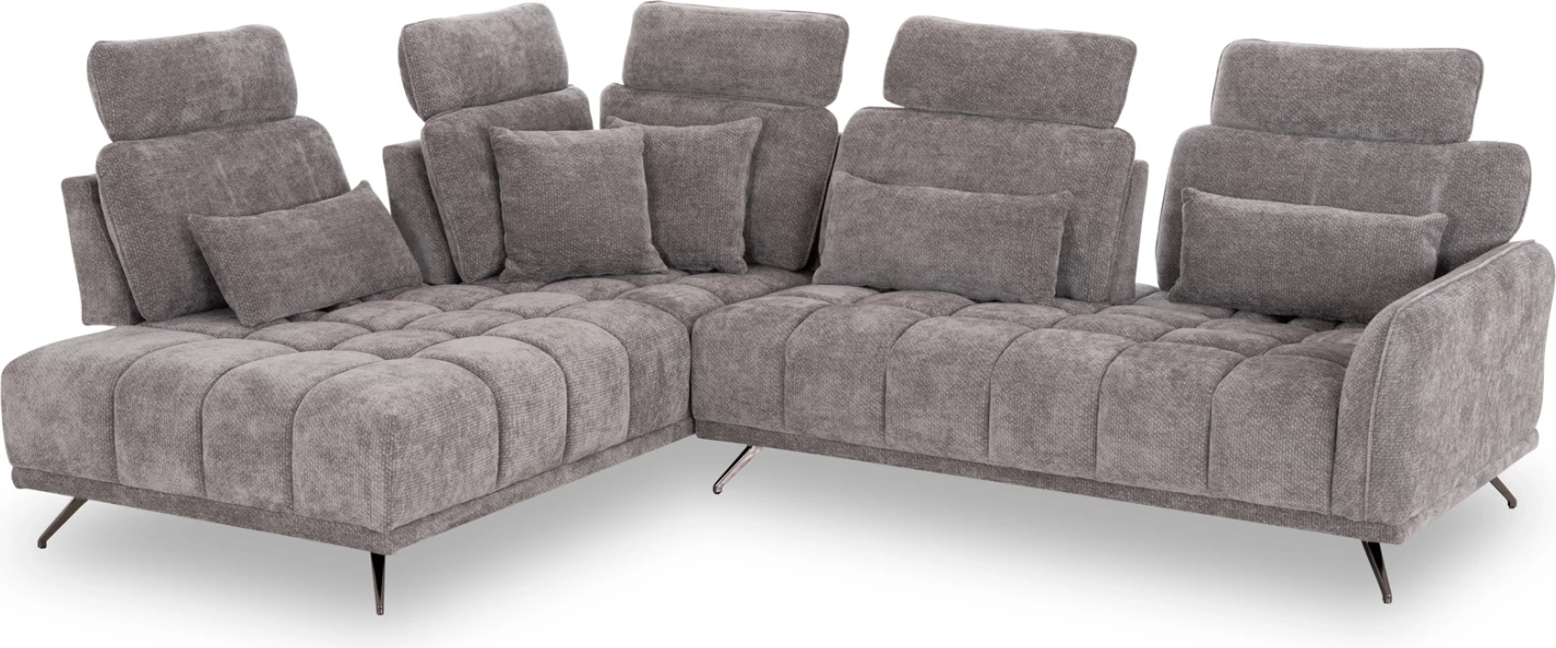 Këndare 5-vendëshe Myron, kënd i majtë, material stof gri, 290x110-225x110H