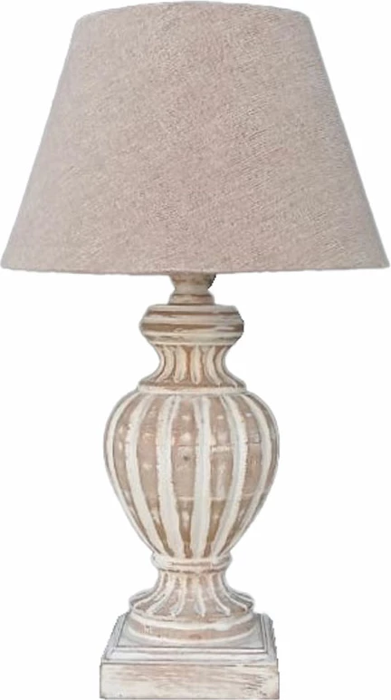 Llambë tavoline Emeric, dru ngjyrë e bardhë antike, material pëlhurë bezhë, 13x13x48cm