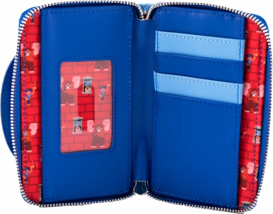 Portofol Loungefly Disney Wreck-It Ralph Fix-It Felix Zip Around, lëkurë vegane, blu