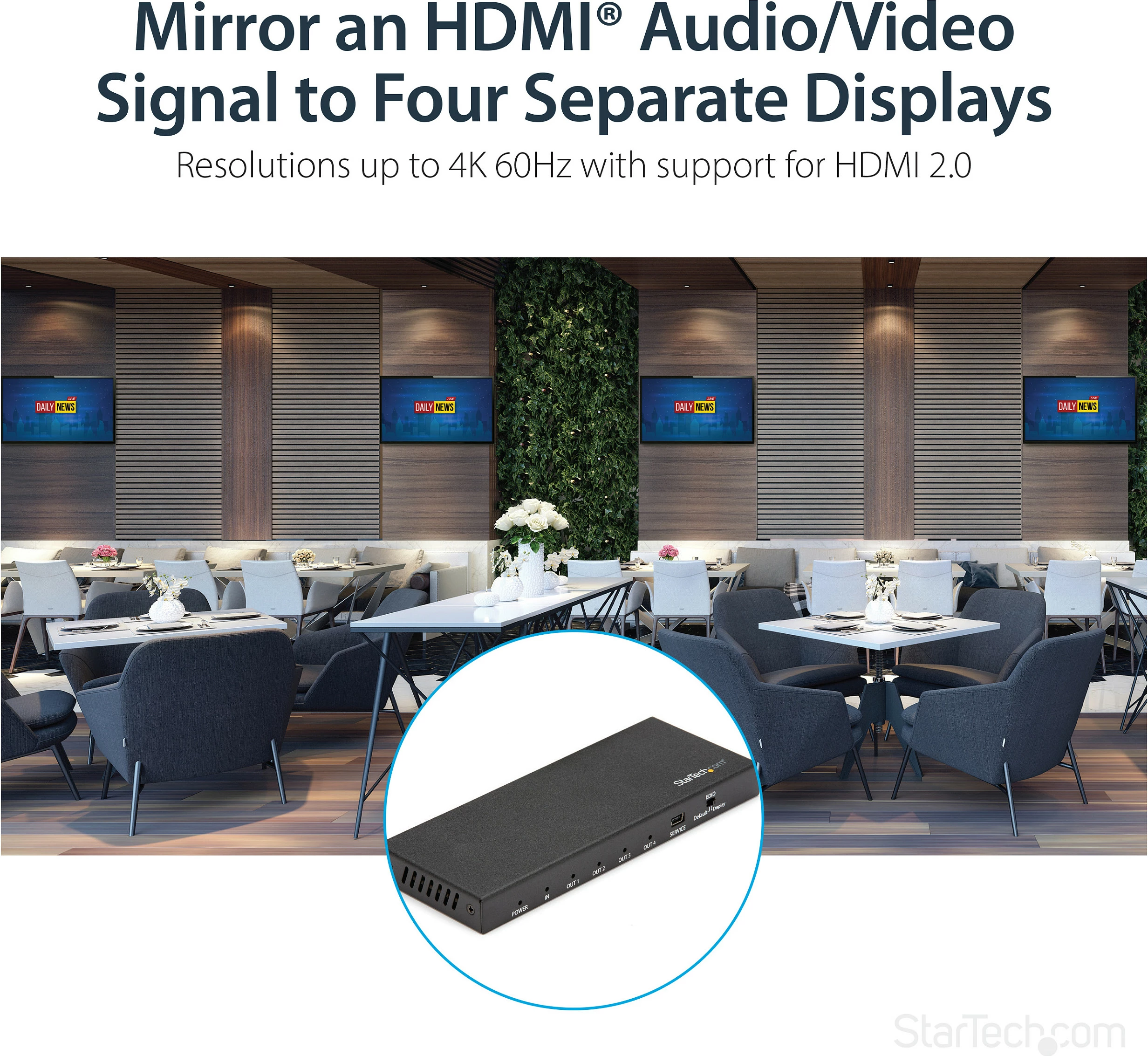 Splitter HDMI StarTech ST124HD202, 4K 60Hz, HDMI 2.0, 1x HDMI In / 4x HDMI Out, HDR, i zi