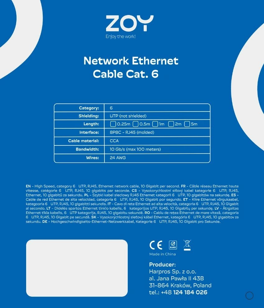 Kabllo rrjeti Ethernet ZOY ZCR5Y Cat 6 UTP CCA 5m, e verdhë