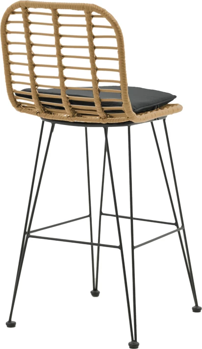 Karrige për bar, kopsht, me jastëk PE, këmbë metali, ngjyrë natyrale e zezë, 46x56x110cm