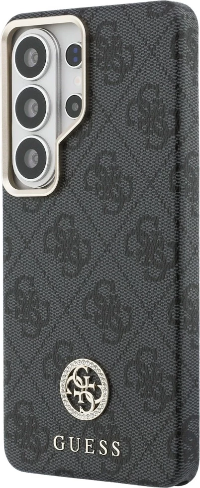 Mbështjellës Guess 4G Rhinestone Round Logo MagSafe për Samsung Galaxy S26 Ultra, i zi, në kuti