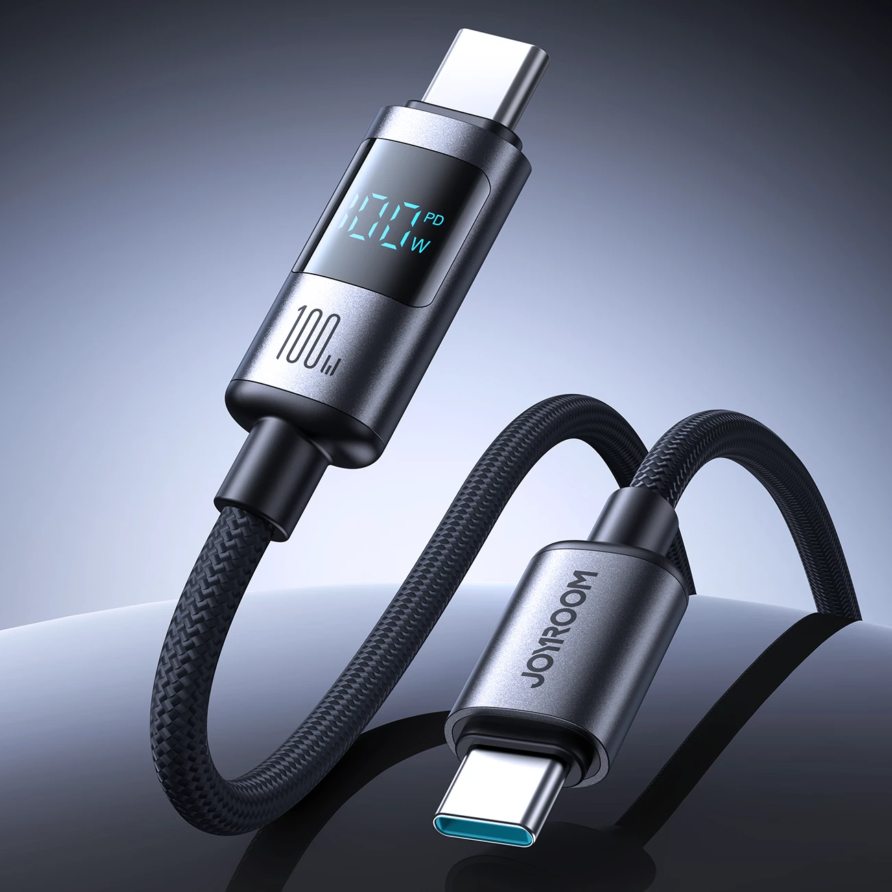 Kabllo USB-C në USB-C Joyroom S-A16 Pro Prism Series, 1.2m, 100W, me ekran digjital, e zezë