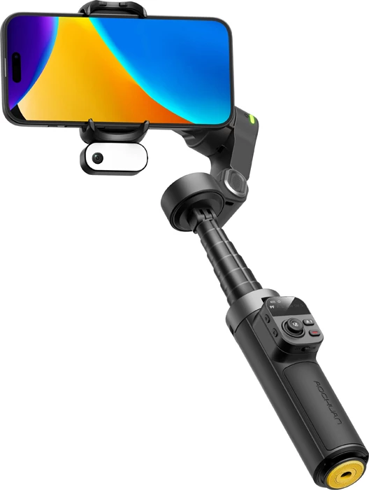 Gimbal stabilizator për celular AOCHUAN Smart X3, 3-aksësh, AI face tracking 360°, shkop zgjatues 51 cm, Bluetooth remote, e zezë, set