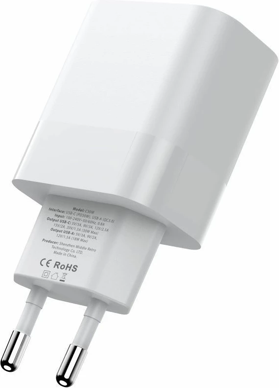 Karikues rrjeti Tech-Protect C20W me 2 porta USB-C, 20W, i bardhë