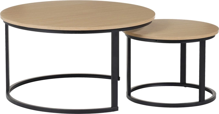 Tavolina kafeje Solme I, 2 copë, ngjyrë lisi, këmbë metalike të zeza