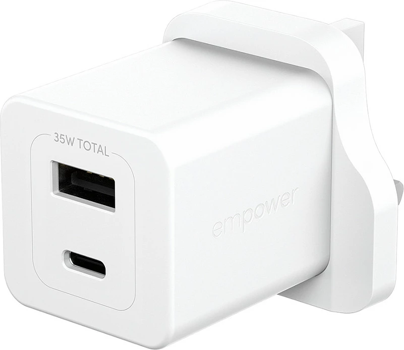 Karikues PanzerGlass empower Turbo 35W, USB-C + USB-A, prizë UK, i bardhë