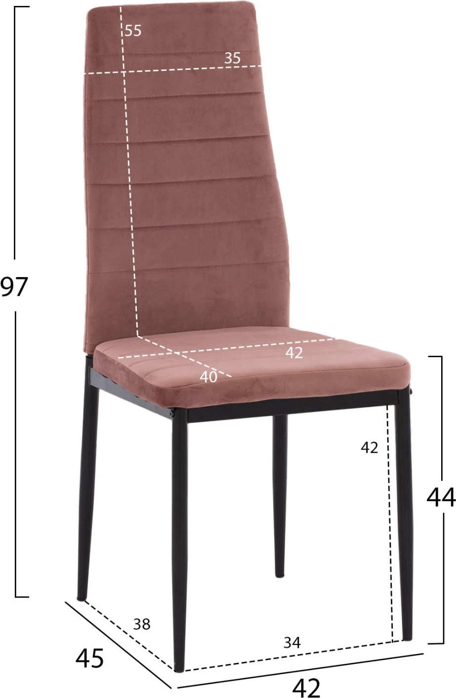 Karrige metalike FH0037.32, kadife rozë e zbehtë, me kornizë metalike, set prej 4 copash