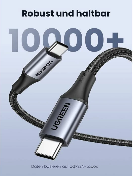 Kabllo karikimi USB-C në USB-C UGREEN 90440, 2 m, 240 W, PD 3.1, gri/zezë