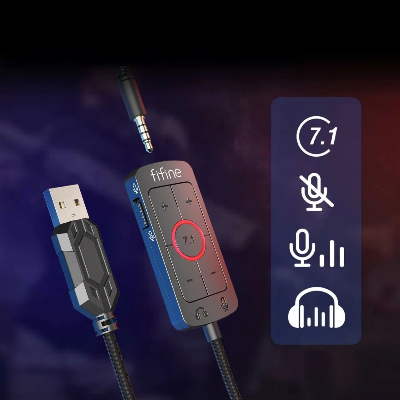 Kufje Fifine H9, 7.1 Surround, USB + 3.5mm, me mikrofon, të zeza