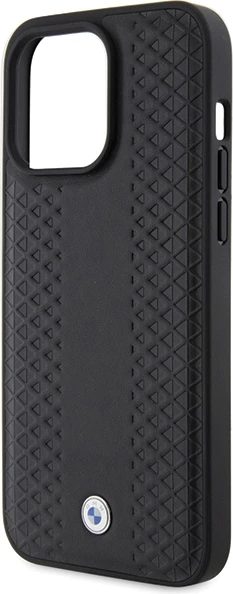 Mbështjellës BMW Leather Diamond Pattern për iPhone 15 Pro Max, i zi
