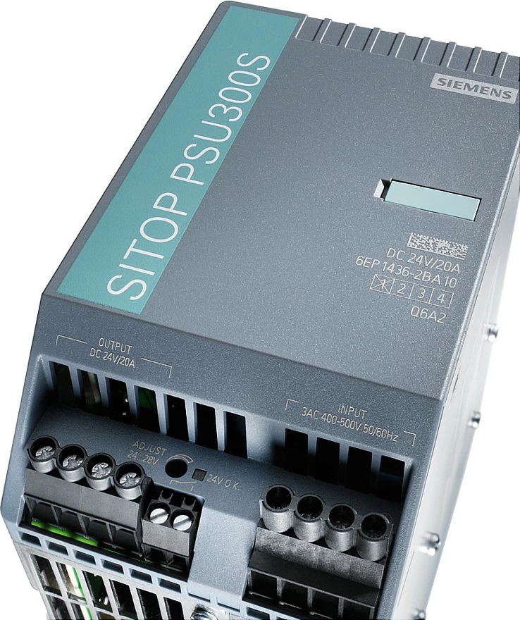 Furnizues energjie Siemens SITOP PSU300S 6EP1436-2BA10, 24V DC 20A, hyrje 3-fazore 400–500VAC, gri