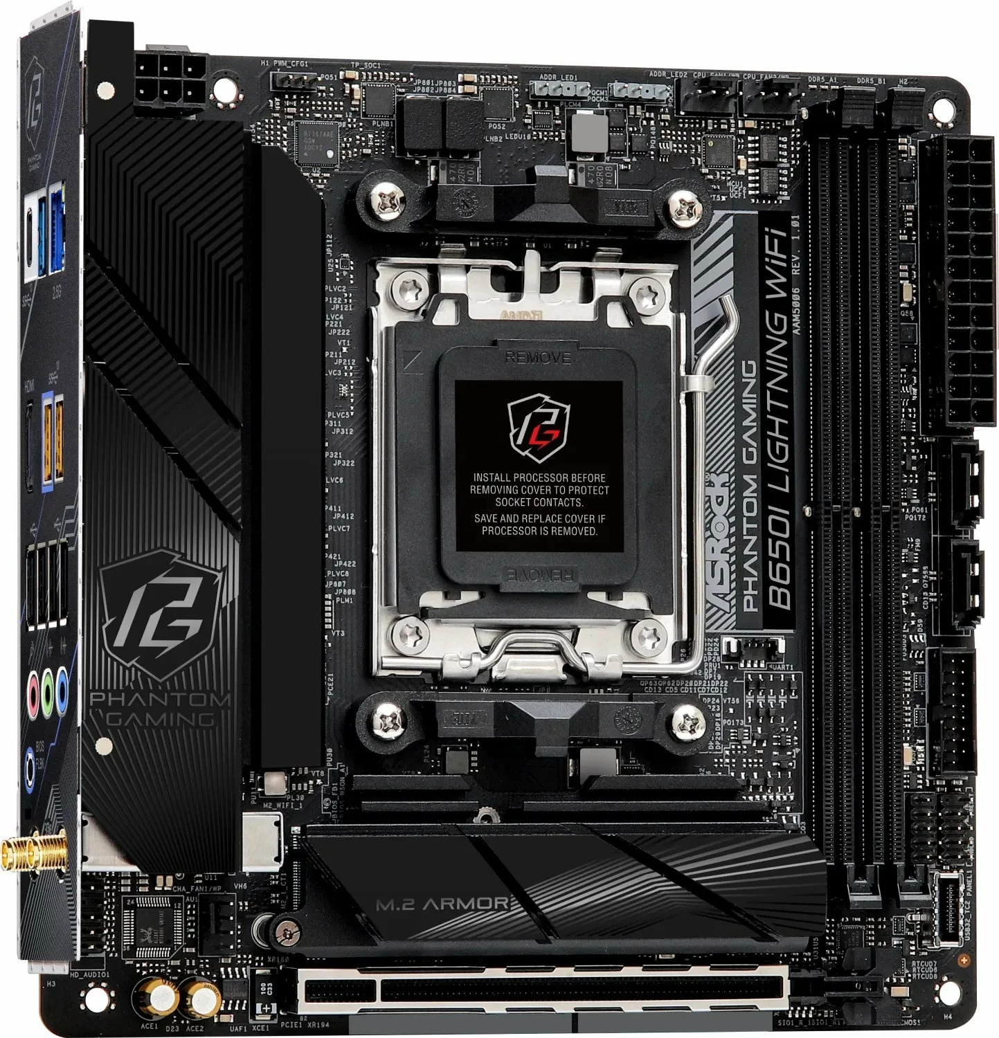 Pllakë amë ASRock B650I Lightning WiFi Mini-ITX, DDR5, Wi‑Fi 6E, 2.5Gb LAN