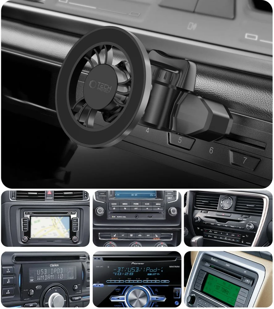 Mbajtës magnetik për celular Tech-Protect N56 me MagSafe, për makinë, i zi