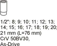 Set soketash të gjata 1/2\" Yato YT-5539 8-21 mm, 14 copë, me insert sirtari