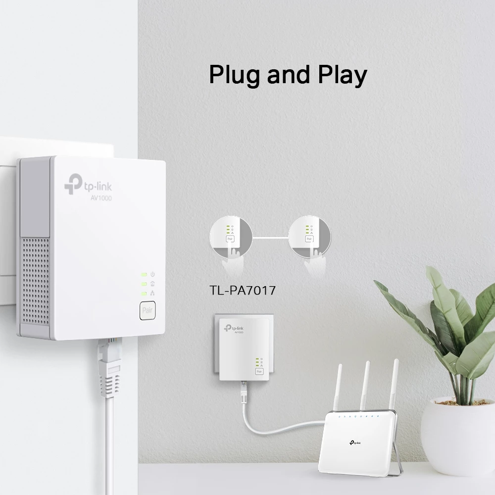 Adapter Powerline TP-Link TL-PA7017 KIT AV1000 1000 Mbps, 1x Gigabit LAN, set 2 copë, i bardhë