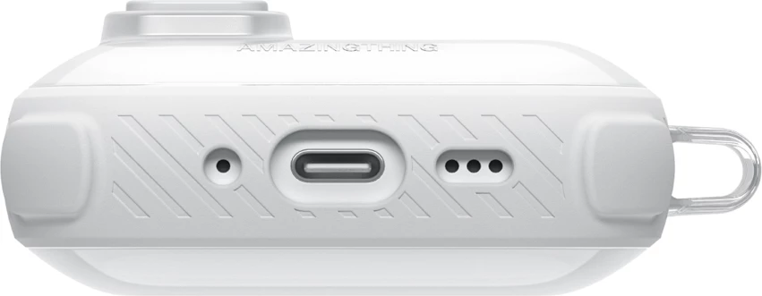 Mbështjellës AmazingThing Titan Pro Mag për AirPods Pro 3, PC/TPU, me karabinë, i tejdukshëm, i bardhë