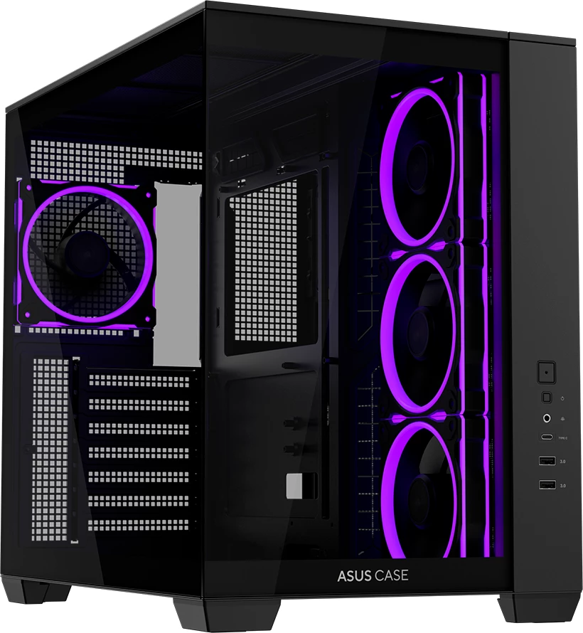 Kasë ASUS A32 PLUS ARGB TG ATX, midi tower, xham i kalitur, 4x 120mm ARGB fanë, mbështet radiator 360mm, GPU deri 420mm, e zezë