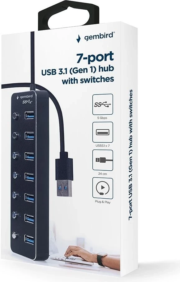 HUB USB 3.1 Gembird 7-portowy, i zi