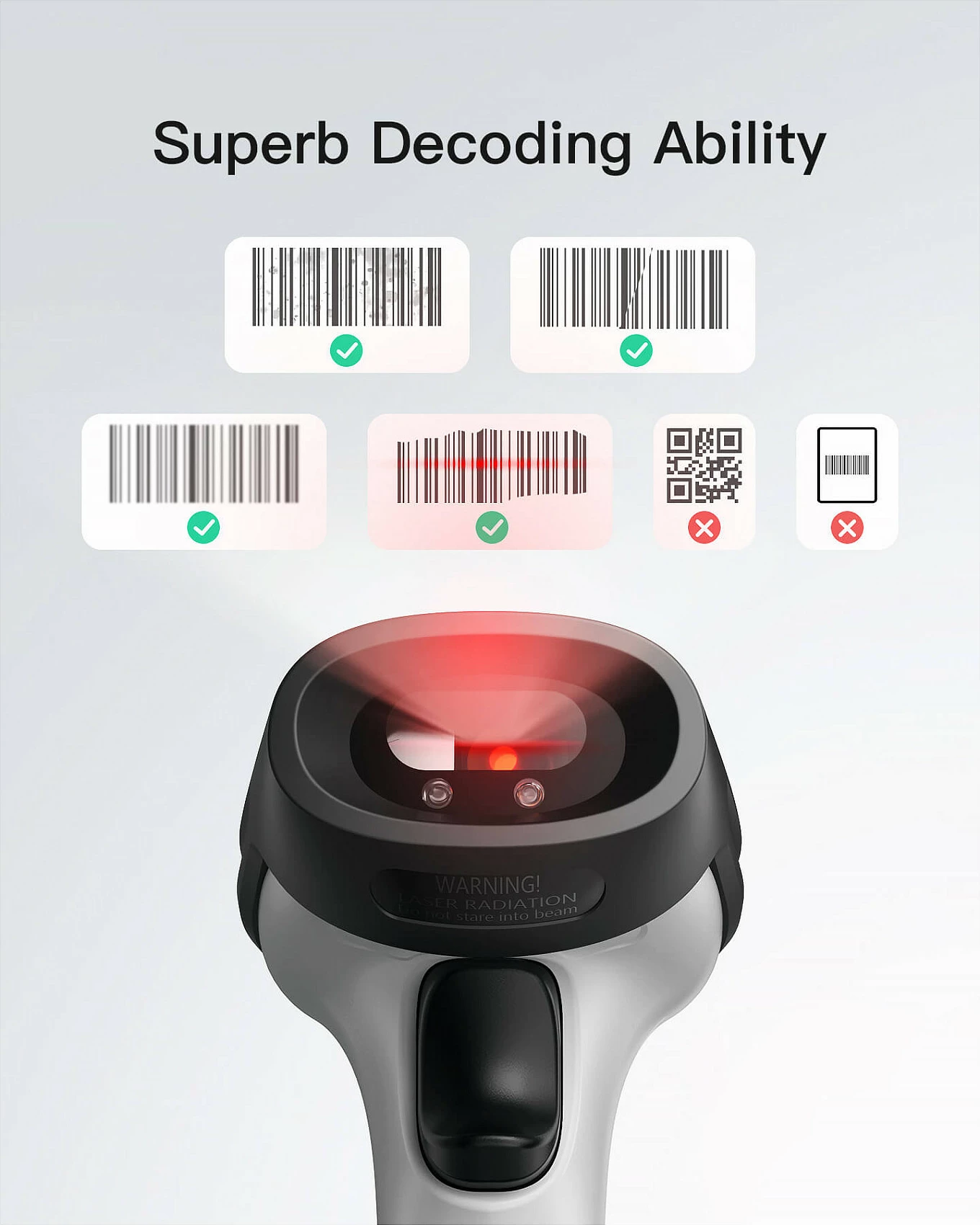 Skaner barkodi Inateck BCST-70, 1D laser, Bluetooth/USB, 2600mAh, i zi/gri