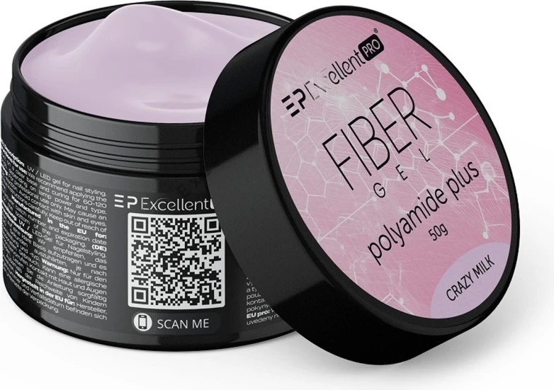 Xhel ndërtues për thonj Excellent PRO Fiber Gel Polyamide Plus Crazy Milk për femra 50g
