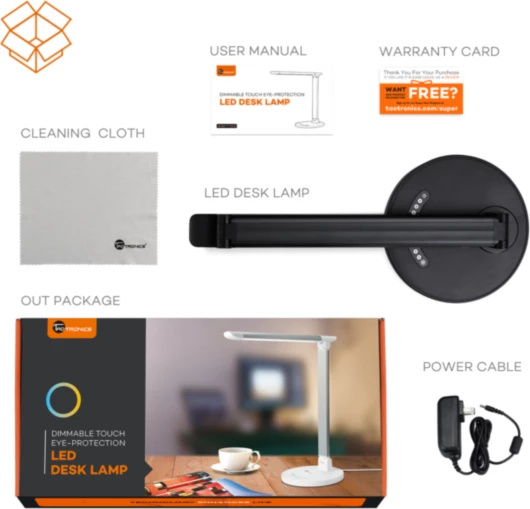 llambë tavoline LED, TaoTronics, Elune E5 TT-DL13, kontroll me prekje, 12W, 11 nivele ndriçimi, USB 5V/1A, e zezë, set