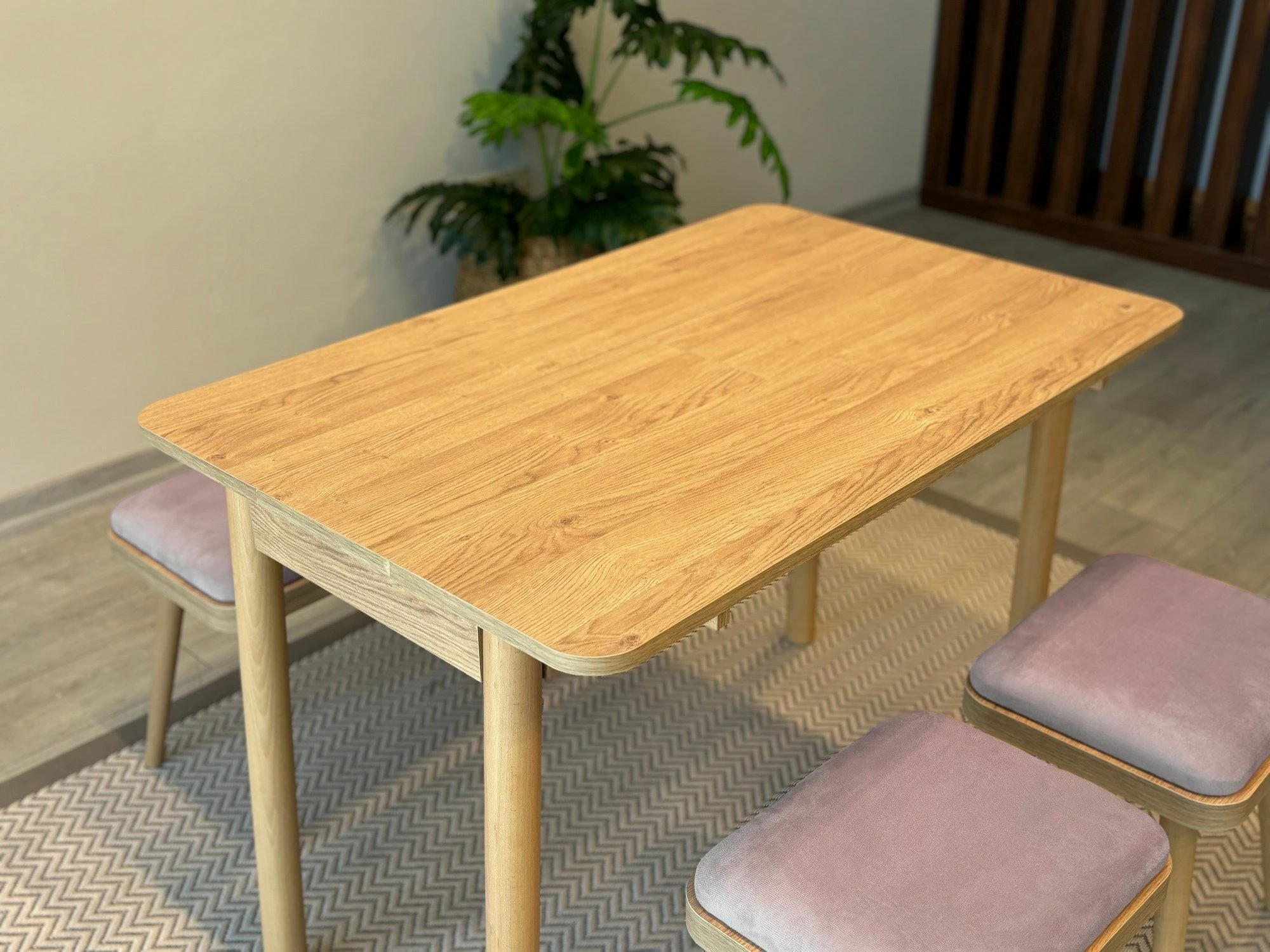 Set tavoline me karrige për ngrënie, zgjatshme, 6 pjesë, Skye Decor, Vina Mini 06 0701, ngjyrë lis, Soho Grey