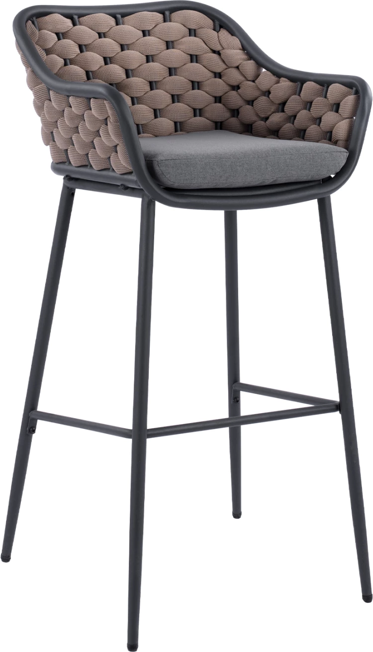 Karrige për bar me kornizë metalike dhe litar thurje bezhë FH5715 54x54x103cm