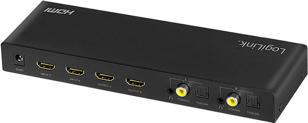 Switch HDMI LogiLink Matrix 4x2, 4K/60Hz, HDR, ARC, telekomandë, i zi
