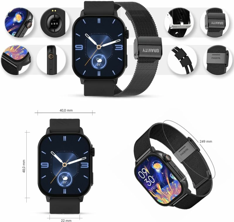 Smartwatch Gravity për meshkuj, e zezë