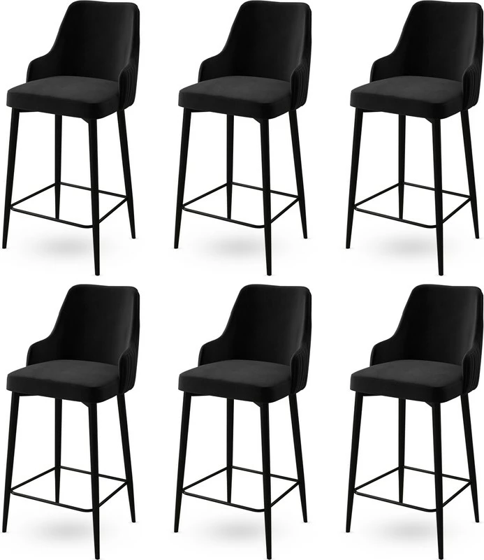 Set 6 karrige për bar Hanah Home, Enox, e zezë