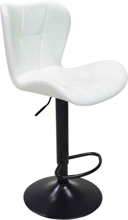 Karrige për bar Coozy, lartësi e rregullueshme, metal i zi mat, lëkurë PU e bardhë, 46x47x90-112cm, set prej 2 copësh