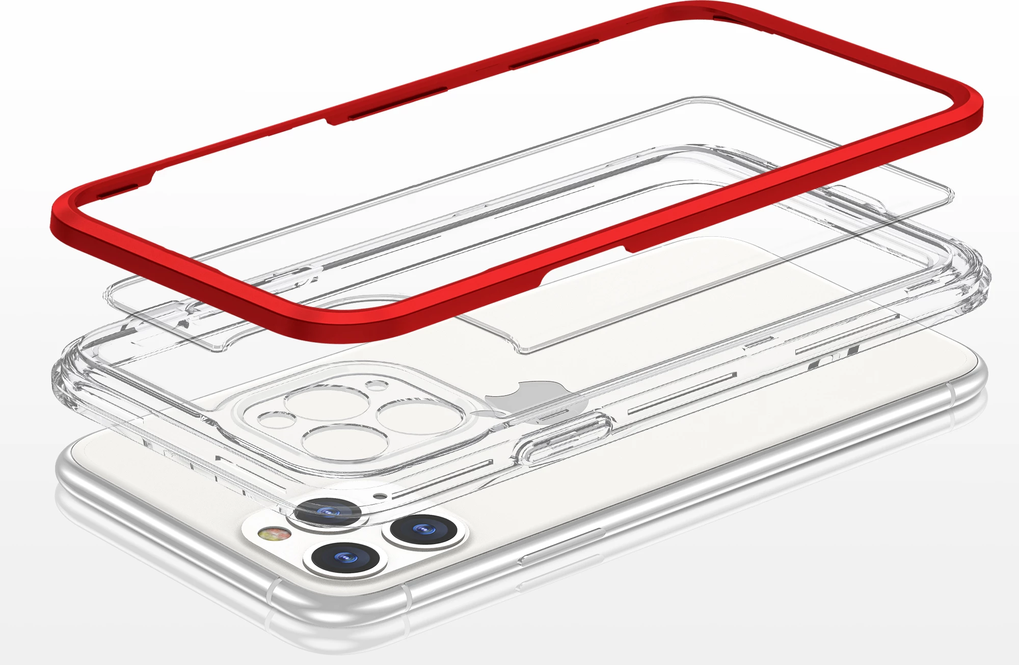 Mbështjellës Hurtel Hybrid Armor Clear 3in1 për iPhone 11 Pro Max, Transparent, Kuq